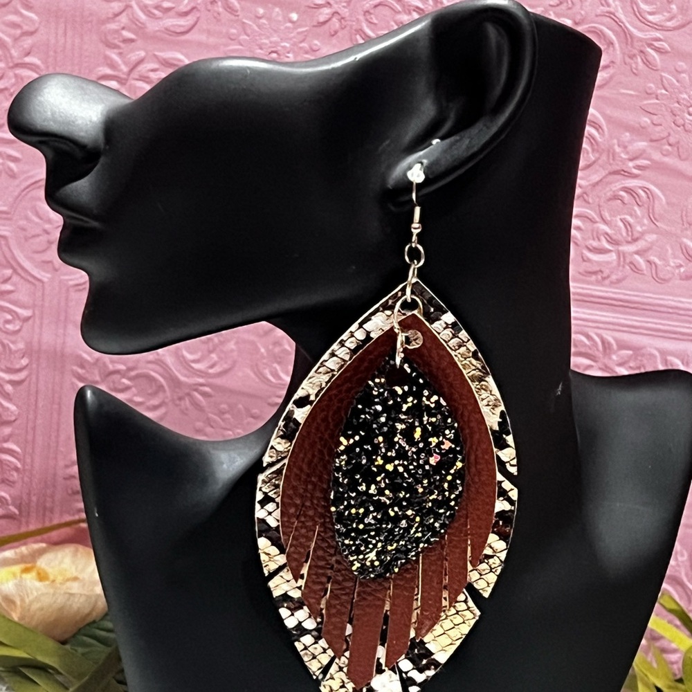 Elegant Black and Brown Dangle Earrings